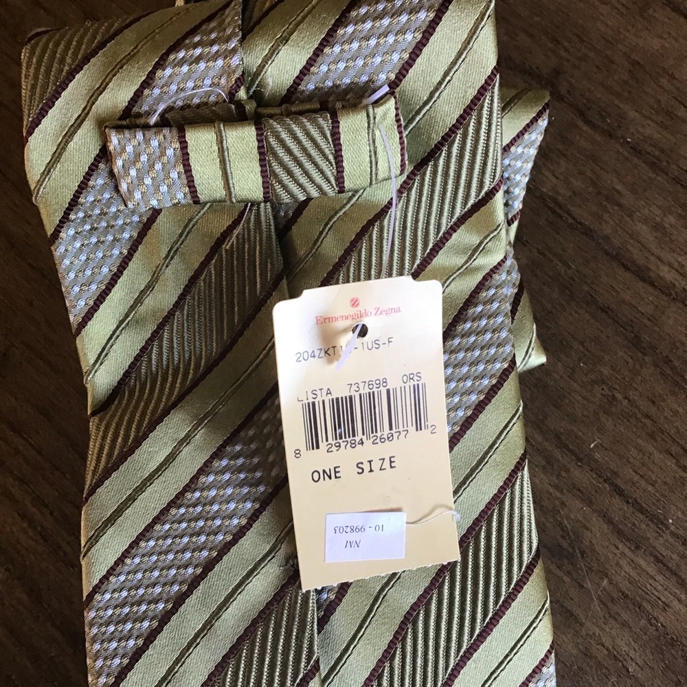 NEW Ermenegildo Zegna Silk Blend Olive Green Brown Classic Necktie, Italy - Picture 2 of 5